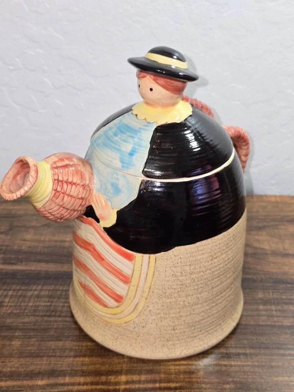 Vintage Folk Craft By Shafford Hand-Painted Ceramic Lady Teapot Japan 1986